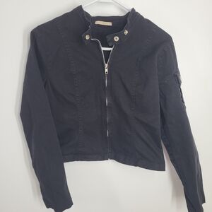 Forever 21 Denim Bkack Zip Jacket Moto Style